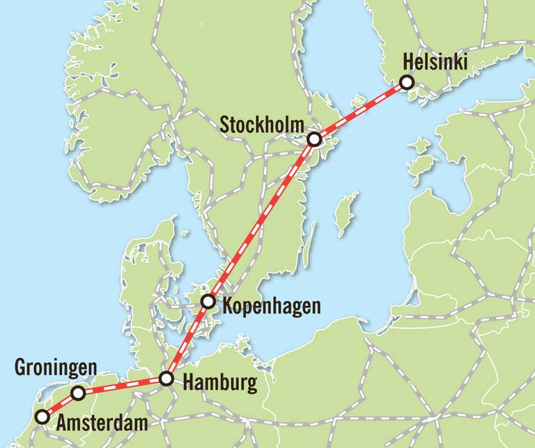 In hoeveelheid Natte sneeuw Staat Er zijn grote plannen voor een hogesnelheidslijn van Amsterdam naar  Scandinavië - FHM